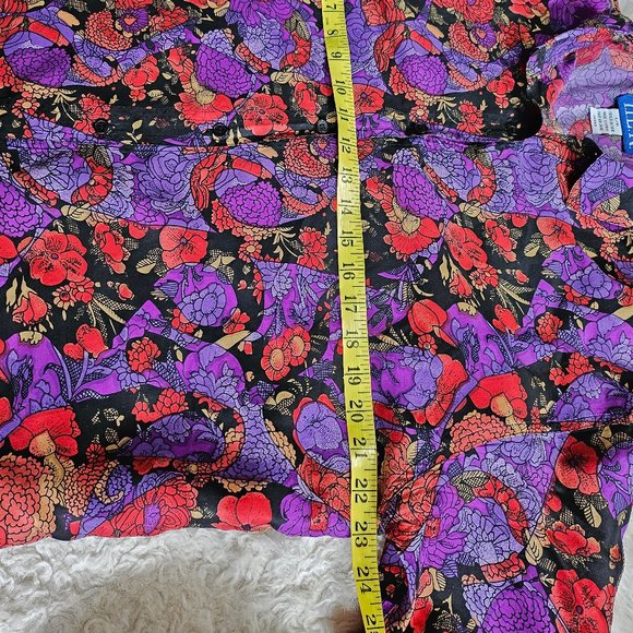 Vintage HER Women's 100% Silk Floral Long Sleeves Button Down Shirt Size L - Picture 3 of 8